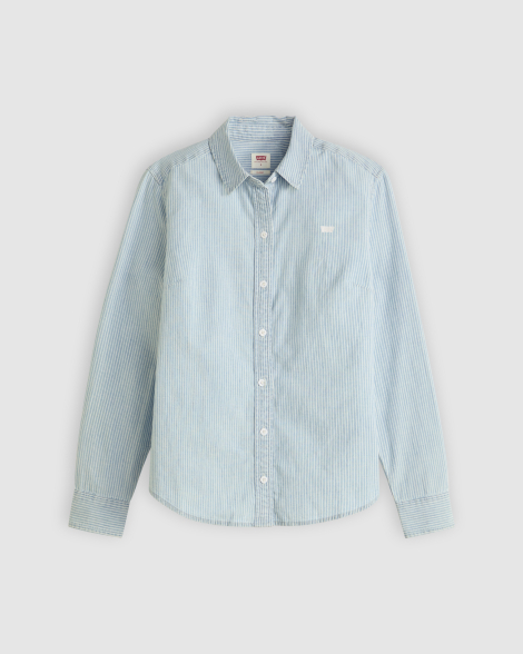 Женская хлопковая рубашка Levi's в полоску 1162658248 (Белый/Голубой XL)