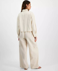 Женская укороченная рубашка DKNY из смеси льна 1159839056 (Молочный M)