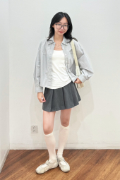 Хлопковая рубашка UNIQLO в полоску 1159853272 (Серый XL)