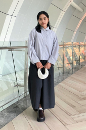 Хлопковая рубашка UNIQLO в полоску 1159853272 (Серый XL)