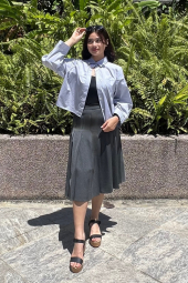 Хлопковая рубашка UNIQLO в полоску 1159853272 (Серый XL)