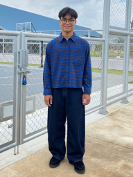 Фланелевая рубашка Uniqlo в клетку 1159854263 (Синий S)