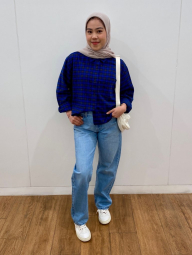 Фланелевая рубашка Uniqlo в клетку 1159854263 (Синий S)