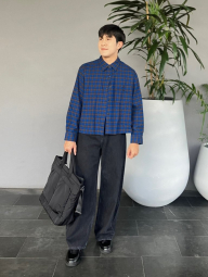 Фланелевая рубашка Uniqlo в клетку 1159854263 (Синий S)