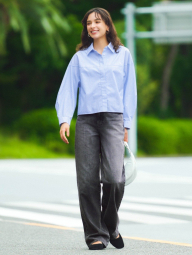 Хлопковая рубашка UNIQLO в полоску 1159854270 (Голубой L)