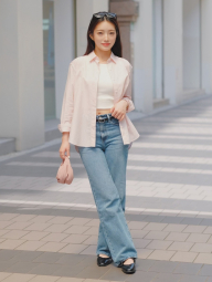 Рубашка Uniqlo в полоску 1159855146 (Розовый M)