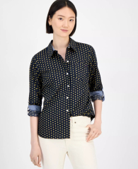 Женская рубашка Tommy Hilfiger с принтом 1159858572 (Синий L)