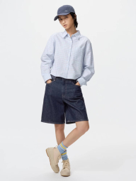 Укороченная рубашка свободного кроя JW ANDERSON UNIQLO в клетку 1159862424 (Голубой S)