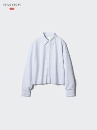 Укороченная рубашка свободного кроя JW ANDERSON UNIQLO в клетку 1159862424 (Голубой S)
