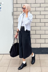 Укороченная рубашка свободного кроя JW ANDERSON UNIQLO в клетку 1159862424 (Голубой S)
