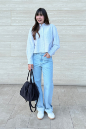 Укороченная рубашка свободного кроя JW ANDERSON UNIQLO в клетку 1159862424 (Голубой S)
