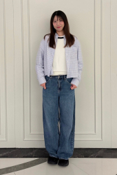 Укороченная рубашка свободного кроя JW ANDERSON UNIQLO в клетку 1159862424 (Голубой S)