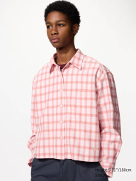 Укороченная рубашка свободного кроя JW ANDERSON UNIQLO в клетку 1159862428 (Розовый S)