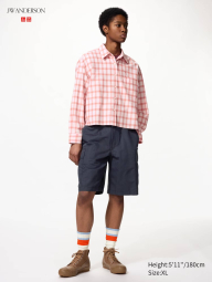 Укороченная рубашка свободного кроя JW ANDERSON UNIQLO в клетку 1159862428 (Розовый S)