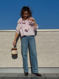 Укороченная рубашка свободного кроя JW Anderson Uniqlo в полоску 1159863176 (Розовый XL)