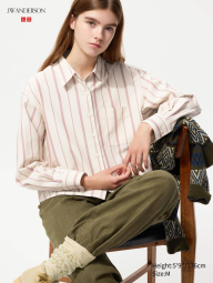 Укороченная рубашка свободного кроя JW Anderson Uniqlo в полоску 1159863184 (Бежевый XXL)