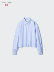 Укороченная рубашка свободного кроя JW Anderson Uniqlo в полоску 1159863185 (Голубой XL)
