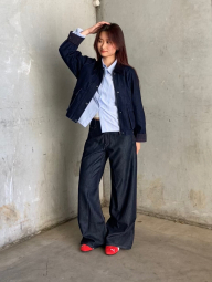 Укороченная рубашка свободного кроя JW Anderson Uniqlo в полоску 1159863185 (Голубой XL)