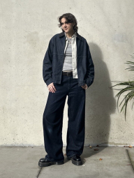 Укороченная рубашка свободного кроя JW Anderson Uniqlo в полоску 1159923002 (Бежевый XL)