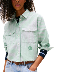 Укорочена сорочка Tommy Hilfiger у смужку 1160315581 (Зелений L)