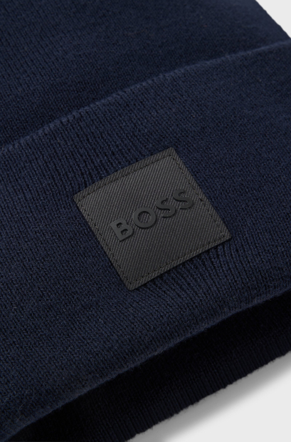 Вязаная шапка бини Hugo Boss с логотипом 1159840431 (Синий One size)