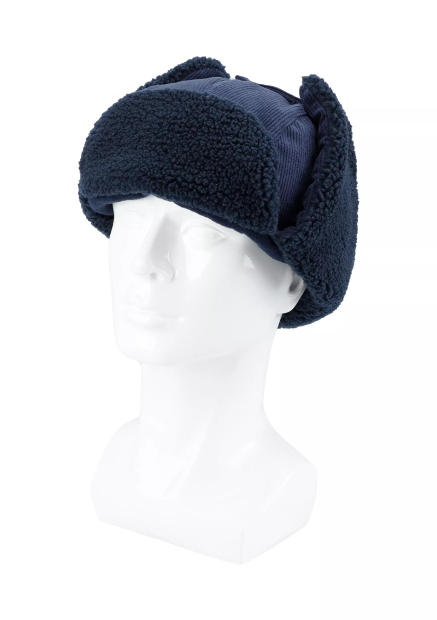 Мужская вельветовая шапка-ушанка Levi's с экомехом 1159843149 (Синий S/M)