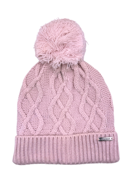 Женская вязаная шапка Guess с помпоном 1159844194 (Розовый One size)