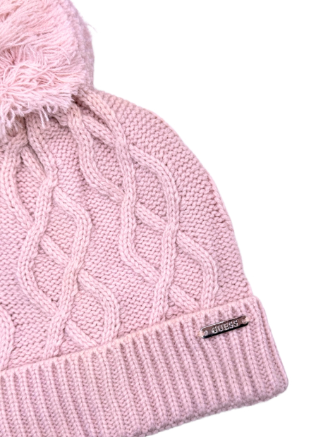 Женская вязаная шапка Guess с помпоном 1159844194 (Розовый One size)