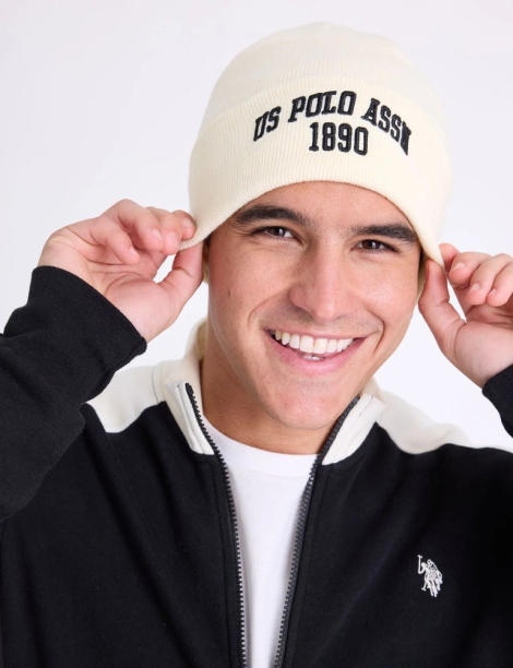 Шапка бини U.S. Polo Assn с вышитым логотипом 1159852468 (Молочный One size)