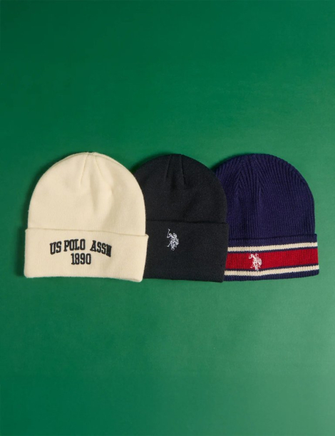 Шапка бини U.S. Polo Assn с вышитым логотипом 1159852468 (Молочный One size)