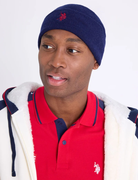 Шапка бини U.S. Polo Assn с вышитым логотипом 1159853062 (Синий One size)