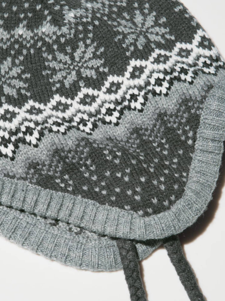 В'язана шапка-біні UNIQLO HEATTECH з вушками 1159854806 (Сірий One size)