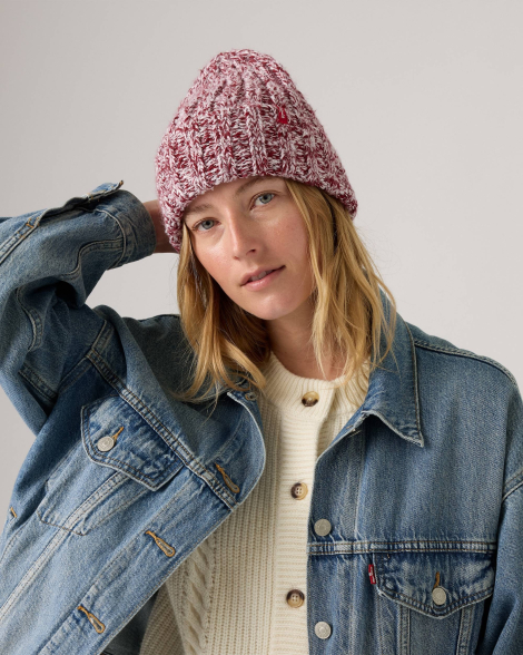 В'язана шапка Levi's 1159857362 (Білий/Бордовий One size)