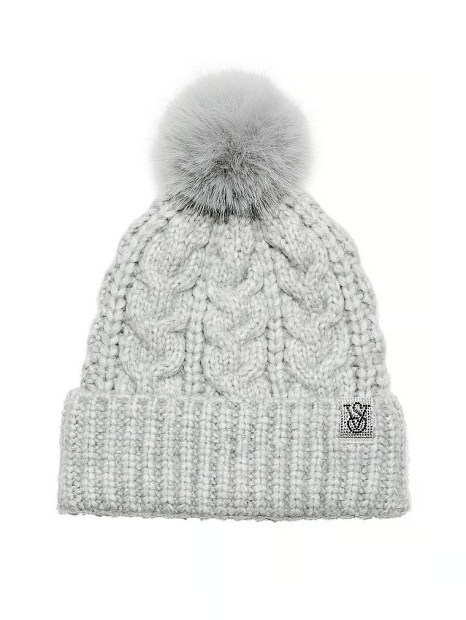 Вязаная шапка Victorias Secret с помпоном 1159858849 (Серый One size)