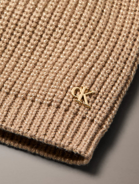 Женская вязаная шапка Calvin Klein с блеском 1159859382 (Коричневый One size)