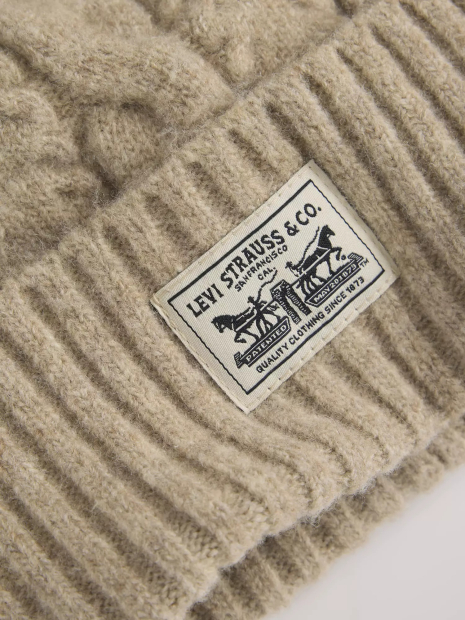 Вязаная шапка бини Levi's с логотипом 1159859648 (Бежевый One size)