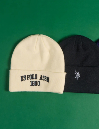 Шапка біні US Polo Assn з вишитим логотипом 1159852468 (Молочний One size)