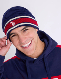 Вязанная шапка бини U.S. Polo Assn с вышитым логотипом 1159853058 (Синий One size)