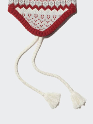 В'язана шапка-біні UNIQLO HEATTECH з вушками 1159854804 (Червоний/Молочний One size)