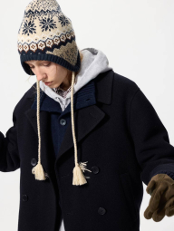 В'язана шапка-біні UNIQLO HEATTECH з вушками 1159854807 (Синій/Бежевий One size)