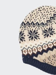 В'язана шапка-біні UNIQLO HEATTECH з вушками 1159854807 (Синій/Бежевий One size)