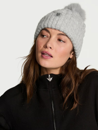 Вязаная шапка Victorias Secret с помпоном 1159858849 (Серый One size)