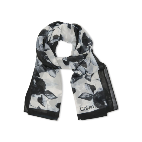 Легкий шарф из шифона Calvin Klein с цветочным узором 1159852297 (Черный/Серый One size)