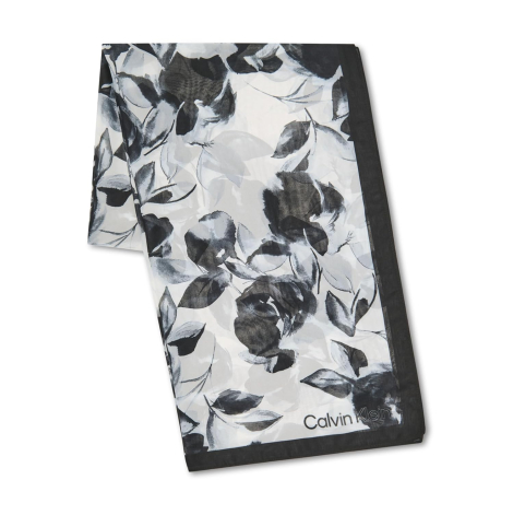 Легкий шарф из шифона Calvin Klein с цветочным узором 1159852297 (Черный/Серый One size)
