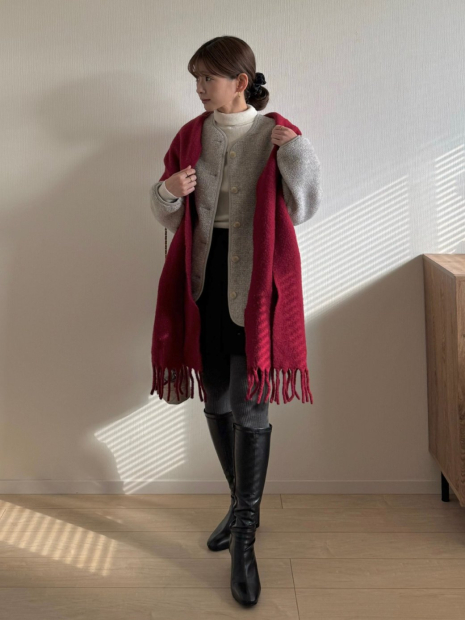 Теплый шарф Uniqlo Souffle 1159857637 (Красный One size)