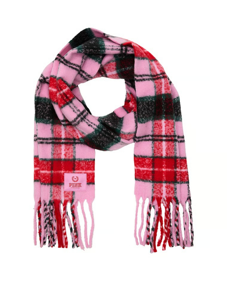 Теплий жіночий шарф Victoria's Secret Pink в клітинку 1159863158 (Рожевий/Червоний One size)