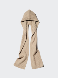Вязаный шарф с капюшоном UNIQLO в рубчик 1159854568 (Бежевый One size)