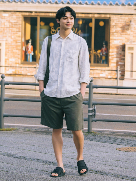 Лёгкие льняные мужские шорты UNIQLO 1159851390 (Оливковый L)