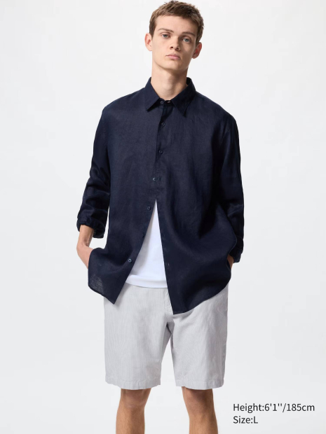 Лёгкие льняные мужские шорты UNIQLO в полоску 1159851452 (Серый 3XL)