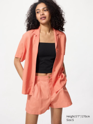 Женские шорты UNIQLO из льняной и хлопковой смеси 1159842040 (Оранжевый M)